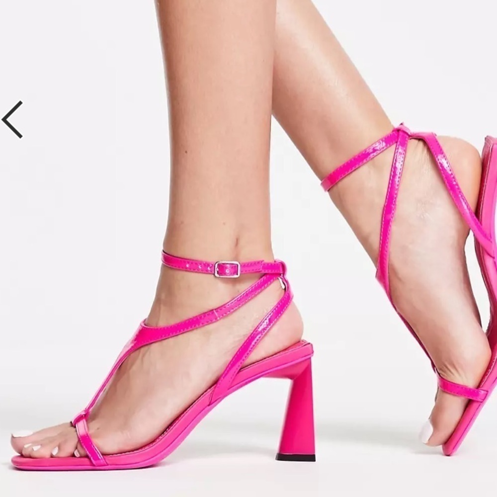 Bershka mid heel T-bar sandals in hot pink